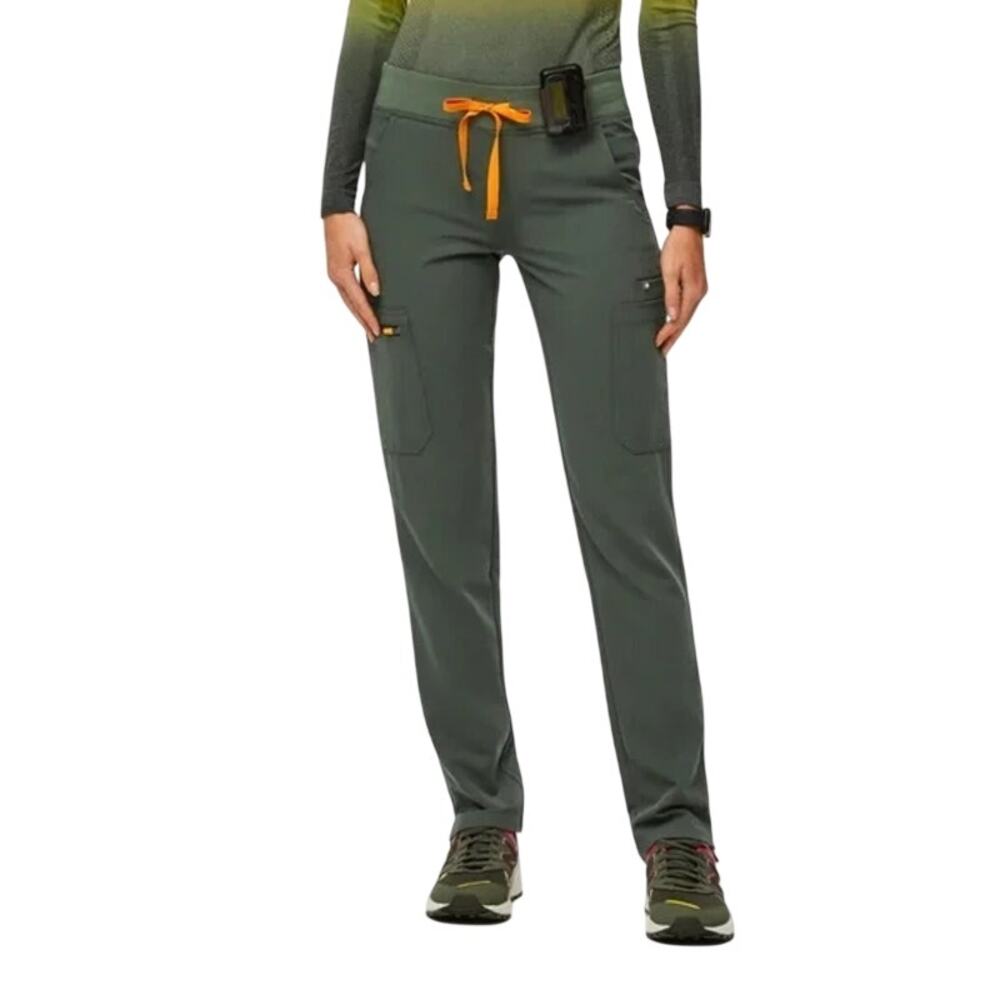 Figs Yola Skinny Moss Green Scrub Pants Women's XS Orange String & Zipper RARE